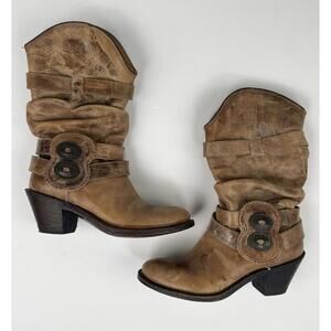 Johnny Ringo Rochelle Embellished Distressed Boots Western Grunge 6.5 B